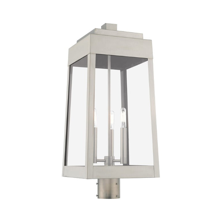 Outdoor Landscape Lighting LED 12V Low Voltage Oslo Candelabra Base Light Bulb Socket Large Outdoor Post Top Lantern 10.5" x 10.5" x 24.75" Solid Brass and Clear Glass, Brushed Nickel Finish 120V for Garden, Exterior Post - 20859-91