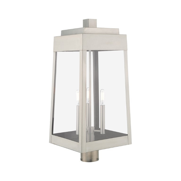 Outdoor Landscape Lighting LED 12V Low Voltage Oslo Candelabra Base Light Bulb Socket Large Outdoor Post Top Lantern 10.5" x 10.5" x 24.75" Solid Brass and Clear Glass, Brushed Nickel Finish 120V for Garden, Exterior Post - 20859-91