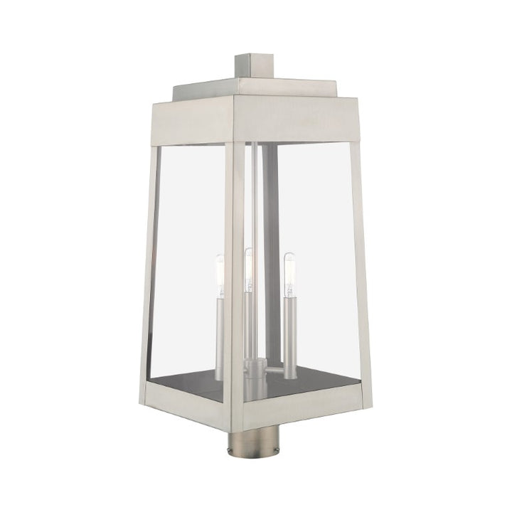 Outdoor Landscape Lighting LED 12V Low Voltage Oslo Candelabra Base Light Bulb Socket Large Outdoor Post Top Lantern 10.5" x 10.5" x 24.75" Solid Brass and Clear Glass, Brushed Nickel Finish 120V for Garden, Exterior Post - 20859-91