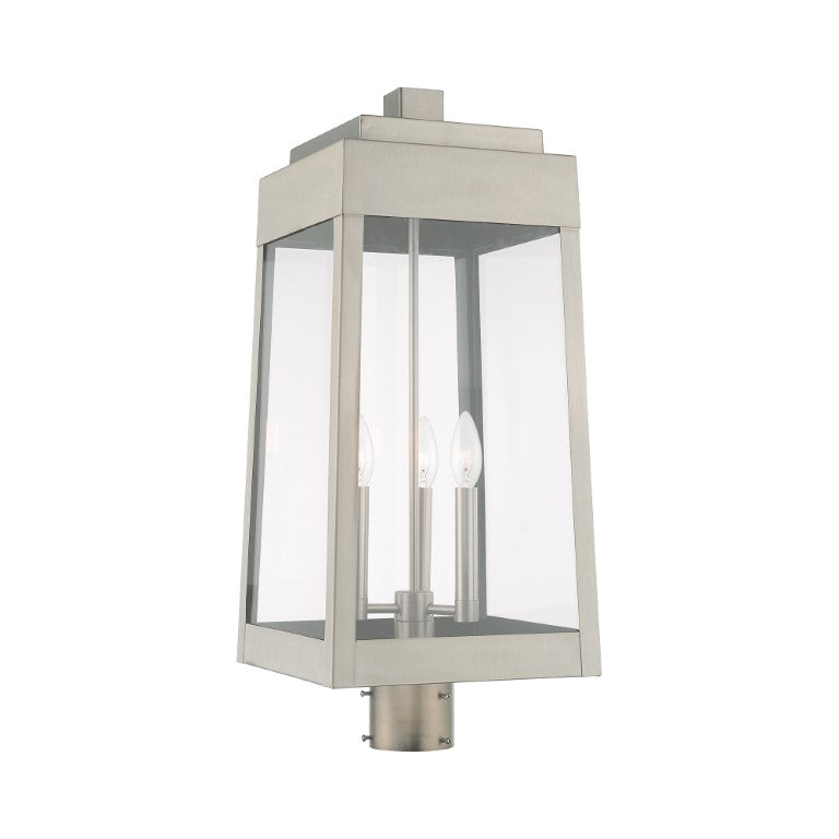 Outdoor Landscape Lighting LED 12V Low Voltage Oslo Candelabra Base Light Bulb Socket Large Outdoor Post Top Lantern 10.5" x 10.5" x 24.75" Solid Brass and Clear Glass, Brushed Nickel Finish 120V for Garden, Exterior Post - 20859-91