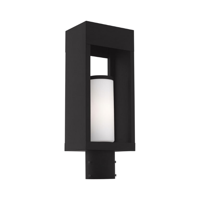 Outdoor Landscape Lighting LED 12V Low Voltage Bleecker Medium Base Light Bulb Socket Outdoor Medium Post Top Lantern 6.25" x 4.625" x 16.5" Solid Brass and Hand Blown Satin Opal White Cylinder Glass, Black Finish 120V for Garden, Exterior Post - 20984-04
