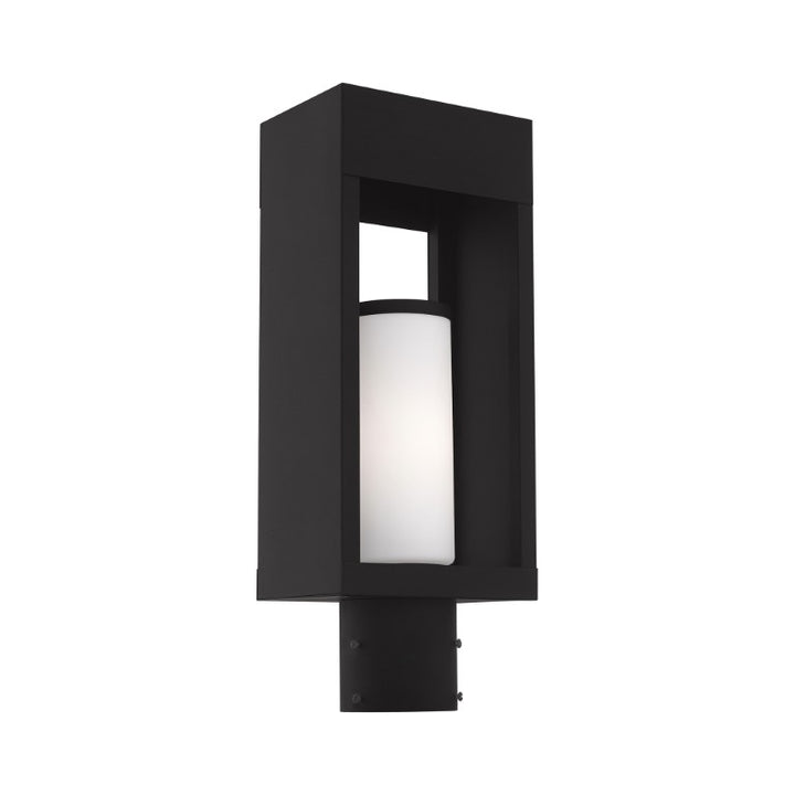 Outdoor Landscape Lighting LED 12V Low Voltage Bleecker Medium Base Light Bulb Socket Outdoor Medium Post Top Lantern 6.25" x 4.625" x 16.5" Solid Brass and Hand Blown Satin Opal White Cylinder Glass, Black Finish 120V for Garden, Exterior Post - 20984-04