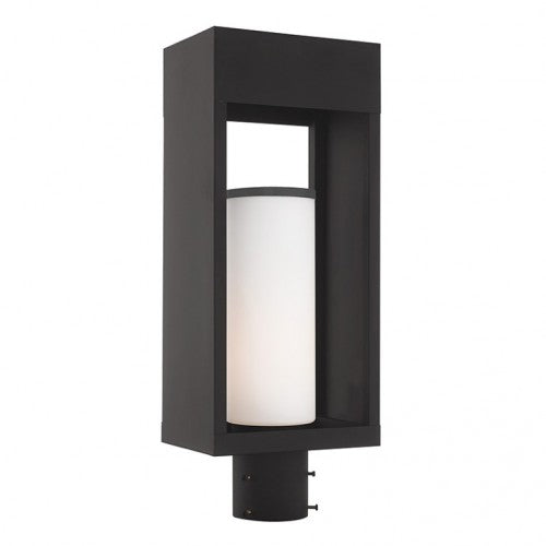 Outdoor Landscape Lighting LED 12V Low Voltage Bleecker Medium Base Light Bulb Socket Outdoor Medium Post Top Lantern 7.875" x 5.125" x 20" Solid Brass and Hand Blown Satin Opal White Cylinder Glass, Black Finish 120V for Garden, Exterior Post - 20985-04