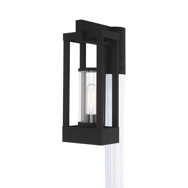 Outdoor Landscape Lighting LED 12V Low Voltage Delancey Medium Base Light Bulb Socket Medium Outdoor Post Top Lantern 9.125" x 6.25" x 15.125" Solid Brass and Cylinder Clear Glass, Black Finish 120V for Garden, Exterior Post - 20994-04