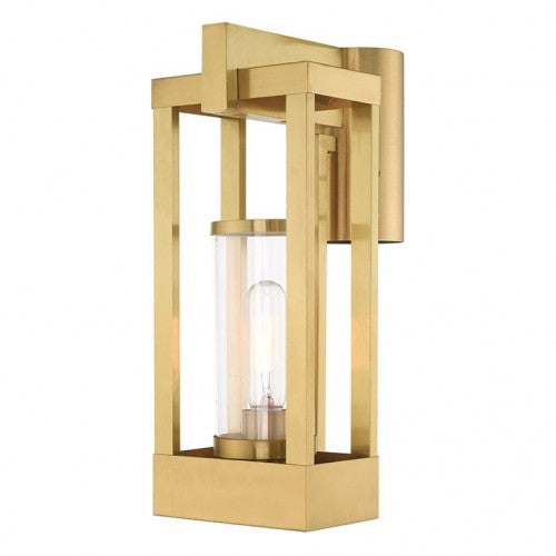 Outdoor Landscape Lighting LED 12V Low Voltage Delancey Medium Base Light Bulb Socket Medium Outdoor Post Top Lantern 9.125" x 6.25" x 15.125" Solid Brass and Cylinder Clear Glass, Satin Brass Finish 120V for Garden, Exterior Post - 20994-12