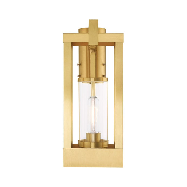 Outdoor Landscape Lighting LED 12V Low Voltage Delancey Medium Base Light Bulb Socket Medium Outdoor Post Top Lantern 9.125" x 6.25" x 15.125" Solid Brass and Cylinder Clear Glass, Satin Brass Finish 120V for Garden, Exterior Post - 20994-12