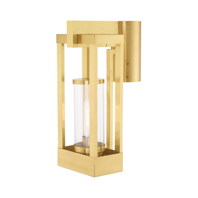 Outdoor Landscape Lighting LED 12V Low Voltage Delancey Medium Base Light Bulb Socket Medium Outdoor Post Top Lantern 9.125" x 6.25" x 15.125" Solid Brass and Cylinder Clear Glass, Satin Brass Finish 120V for Garden, Exterior Post - 20994-12