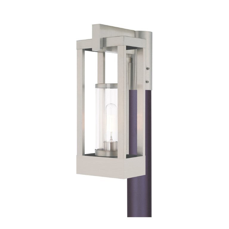 Outdoor Landscape Lighting LED 12V Low Voltage Delancey Medium Base Light Bulb Socket Medium Outdoor Post Top Lantern 9.125" x 6.25" x 15.125" Solid Brass and Cylinder Clear Glass, Brushed Nickel Finish 120V for Garden, Exterior Post - 20994-91