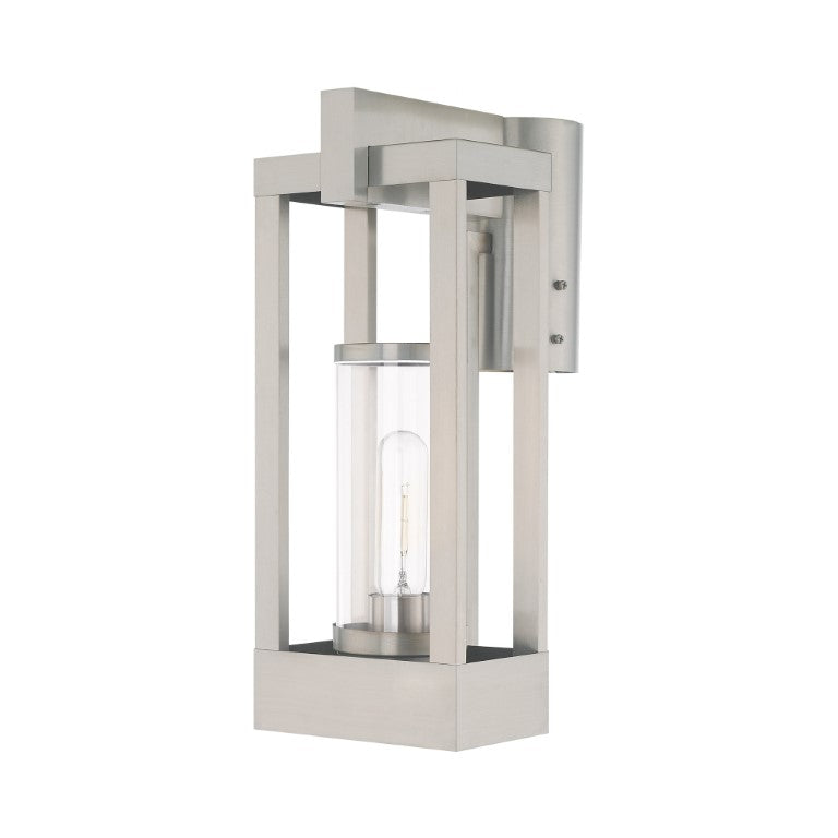 Outdoor Landscape Lighting LED 12V Low Voltage Delancey Medium Base Light Bulb Socket Medium Outdoor Post Top Lantern 9.125" x 6.25" x 15.125" Solid Brass and Cylinder Clear Glass, Brushed Nickel Finish 120V for Garden, Exterior Post - 20994-91