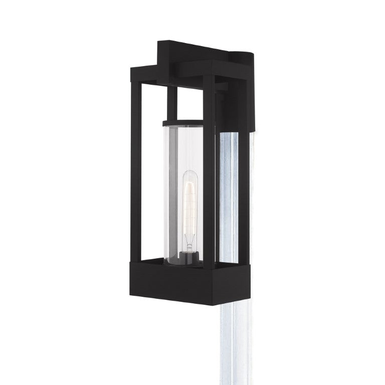 Outdoor Landscape Lighting LED 12V Low Voltage Delancey Medium Base Light Bulb Socket Medium Outdoor Post Top Lantern 10.125" x 8" x 18.875" Solid Brass and Cylinder Clear Glass, Black Finish 120V for Garden, Exterior Post - 20996-04