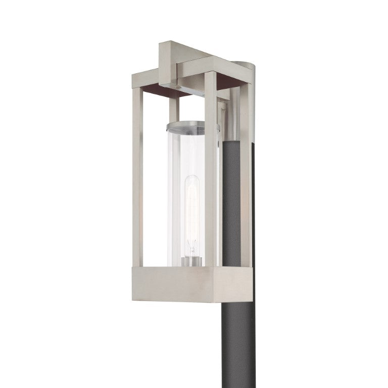 Outdoor Landscape Lighting LED 12V Low Voltage Delancey Medium Base Light Bulb Socket Medium Outdoor Post Top Lantern 10.125" x 8" x 18.875" Solid Brass and Cylinder Clear Glass, Brushed Nickel Finish 120V for Garden, Exterior Post - 20996-91