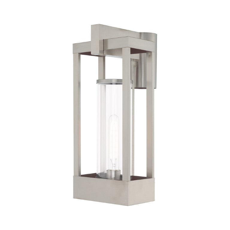 Outdoor Landscape Lighting LED 12V Low Voltage Delancey Medium Base Light Bulb Socket Medium Outdoor Post Top Lantern 10.125" x 8" x 18.875" Solid Brass and Cylinder Clear Glass, Brushed Nickel Finish 120V for Garden, Exterior Post - 20996-91