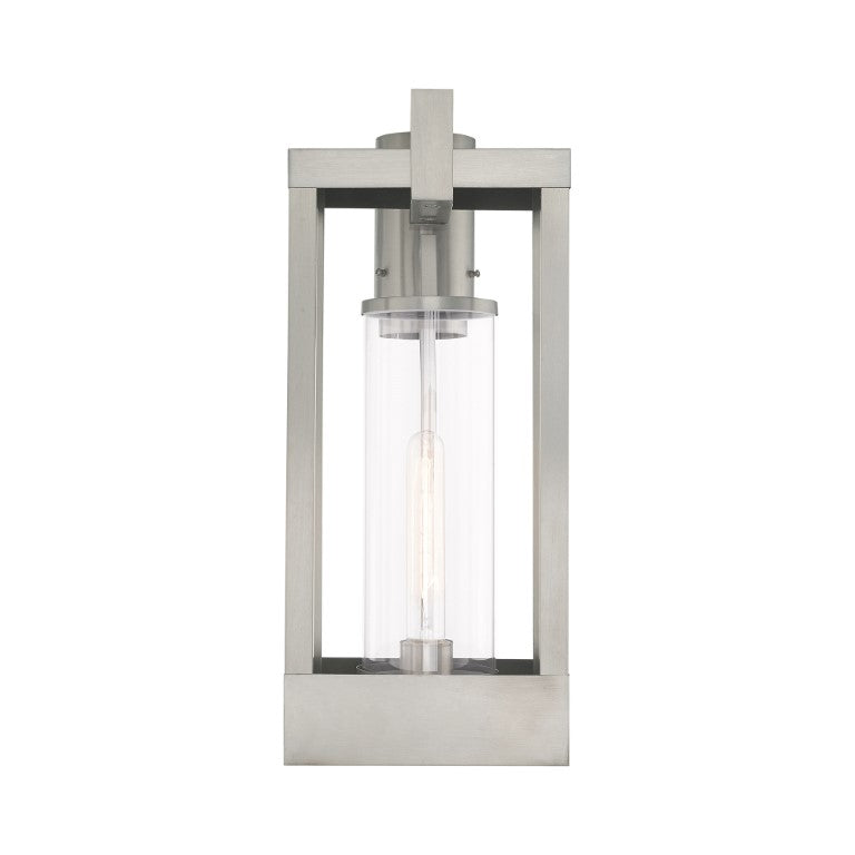 Outdoor Landscape Lighting LED 12V Low Voltage Delancey Medium Base Light Bulb Socket Medium Outdoor Post Top Lantern 10.125" x 8" x 18.875" Solid Brass and Cylinder Clear Glass, Brushed Nickel Finish 120V for Garden, Exterior Post - 20996-91