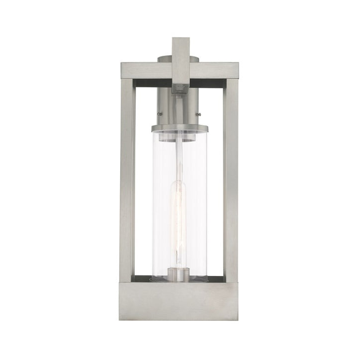 Outdoor Landscape Lighting LED 12V Low Voltage Delancey Medium Base Light Bulb Socket Medium Outdoor Post Top Lantern 10.125" x 8" x 18.875" Solid Brass and Cylinder Clear Glass, Brushed Nickel Finish 120V for Garden, Exterior Post - 20996-91