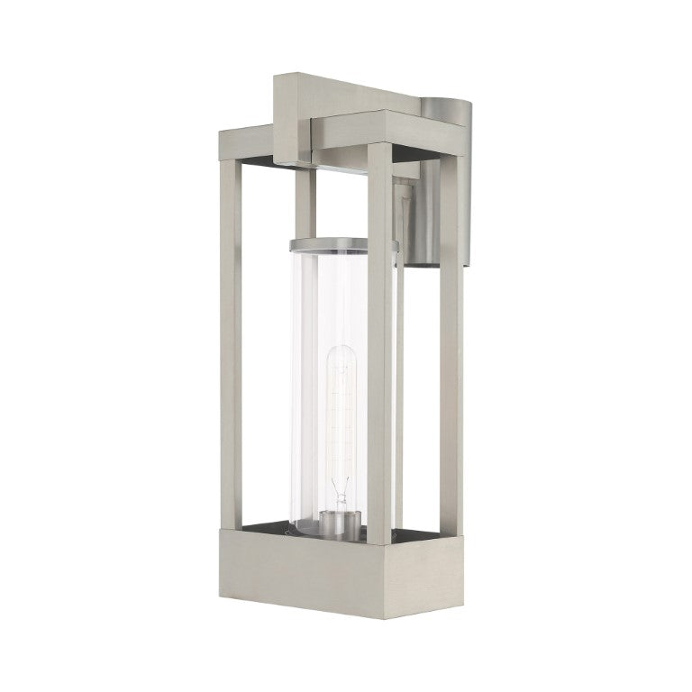 Outdoor Landscape Lighting LED 12V Low Voltage Delancey Medium Base Light Bulb Socket Medium Outdoor Post Top Lantern 10.125" x 8" x 18.875" Solid Brass and Cylinder Clear Glass, Brushed Nickel Finish 120V for Garden, Exterior Post - 20996-91