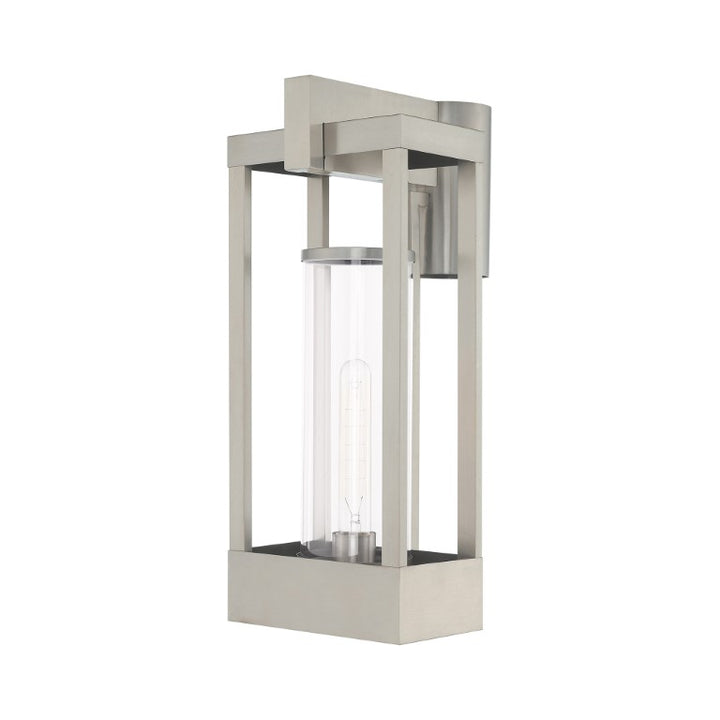 Outdoor Landscape Lighting LED 12V Low Voltage Delancey Medium Base Light Bulb Socket Medium Outdoor Post Top Lantern 10.125" x 8" x 18.875" Solid Brass and Cylinder Clear Glass, Brushed Nickel Finish 120V for Garden, Exterior Post - 20996-91