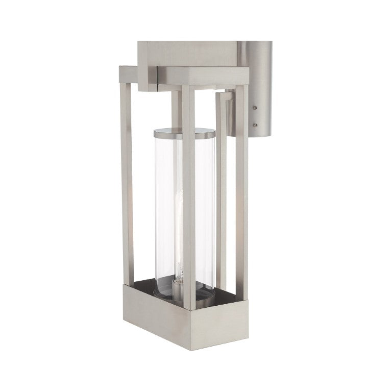 Outdoor Landscape Lighting LED 12V Low Voltage Delancey Medium Base Light Bulb Socket Medium Outdoor Post Top Lantern 10.125" x 8" x 18.875" Solid Brass and Cylinder Clear Glass, Brushed Nickel Finish 120V for Garden, Exterior Post - 20996-91