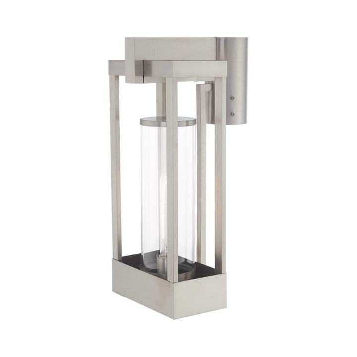 Outdoor Landscape Lighting LED 12V Low Voltage Delancey Medium Base Light Bulb Socket Medium Outdoor Post Top Lantern 10.125" x 8" x 18.875" Solid Brass and Cylinder Clear Glass, Brushed Nickel Finish 120V for Garden, Exterior Post - 20996-91
