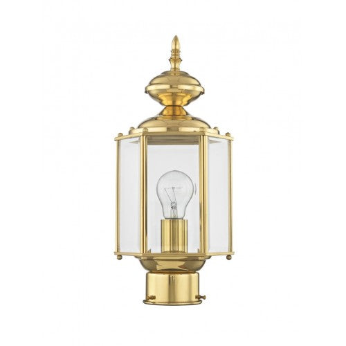 Outdoor Landscape Lighting LED 12V Low Voltage Outdoor Classics Medium Base Light Bulb Socket Outdoor Post Top Lantern 14.5" x 7" Solid Brass and Clear Beveled Glass, Polished Brass Finish 120V for Garden, Exterior Post - 2117-02