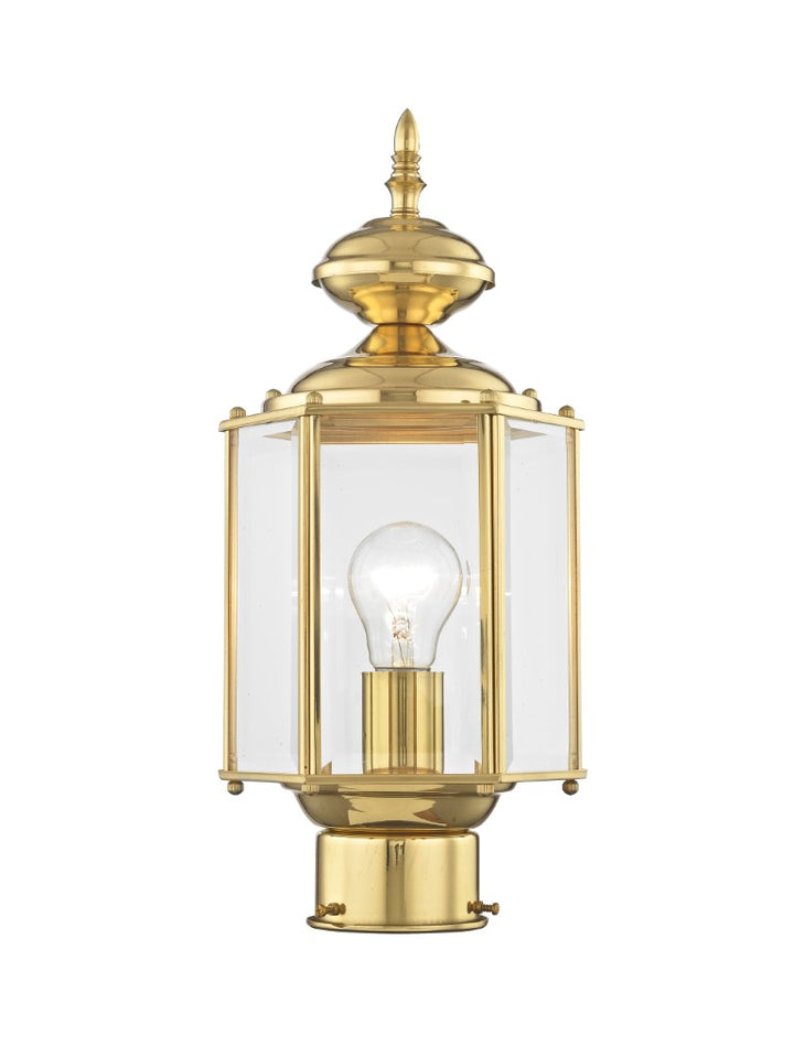 Outdoor Landscape Lighting LED 12V Low Voltage Outdoor Classics Medium Base Light Bulb Socket Outdoor Post Top Lantern 14.5" x 7" Solid Brass and Clear Beveled Glass, Polished Brass Finish 120V for Garden, Exterior Post - 2117-02