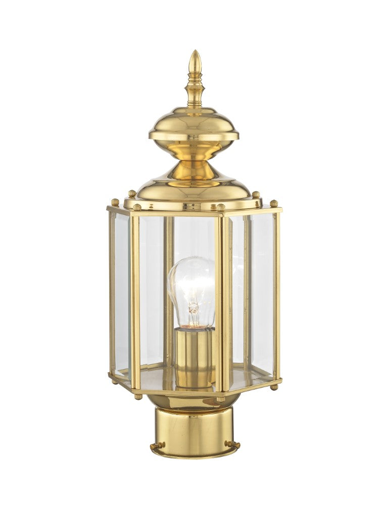 Outdoor Landscape Lighting LED 12V Low Voltage Outdoor Classics Medium Base Light Bulb Socket Outdoor Post Top Lantern 14.5" x 7" Solid Brass and Clear Beveled Glass, Polished Brass Finish 120V for Garden, Exterior Post - 2117-02