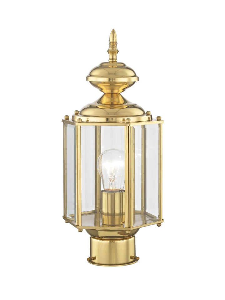 Outdoor Landscape Lighting LED 12V Low Voltage Outdoor Classics Medium Base Light Bulb Socket Outdoor Post Top Lantern 14.5" x 7" Solid Brass and Clear Beveled Glass, Polished Brass Finish 120V for Garden, Exterior Post - 2117-02