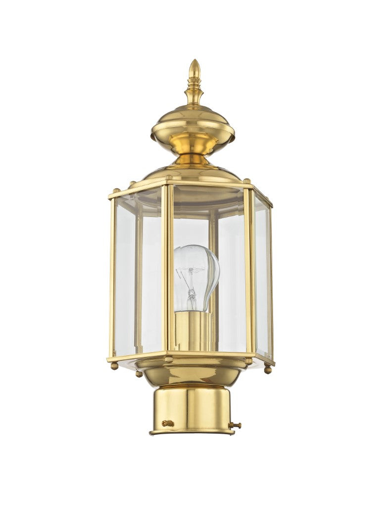 Outdoor Landscape Lighting LED 12V Low Voltage Outdoor Classics Medium Base Light Bulb Socket Outdoor Post Top Lantern 14.5" x 7" Solid Brass and Clear Beveled Glass, Polished Brass Finish 120V for Garden, Exterior Post - 2117-02