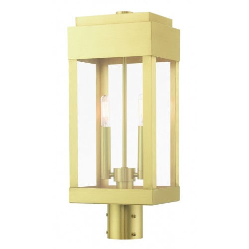 Outdoor Landscape Lighting LED 12V Low Voltage York Candelabra Base Light Bulb Socket Medium Outdoor Post Top Lantern 8" x 6.125" x 19.75" Solid Brass and Clear Glass, Satin Brass Finish 120V for Garden, Exterior Post - 21236-12