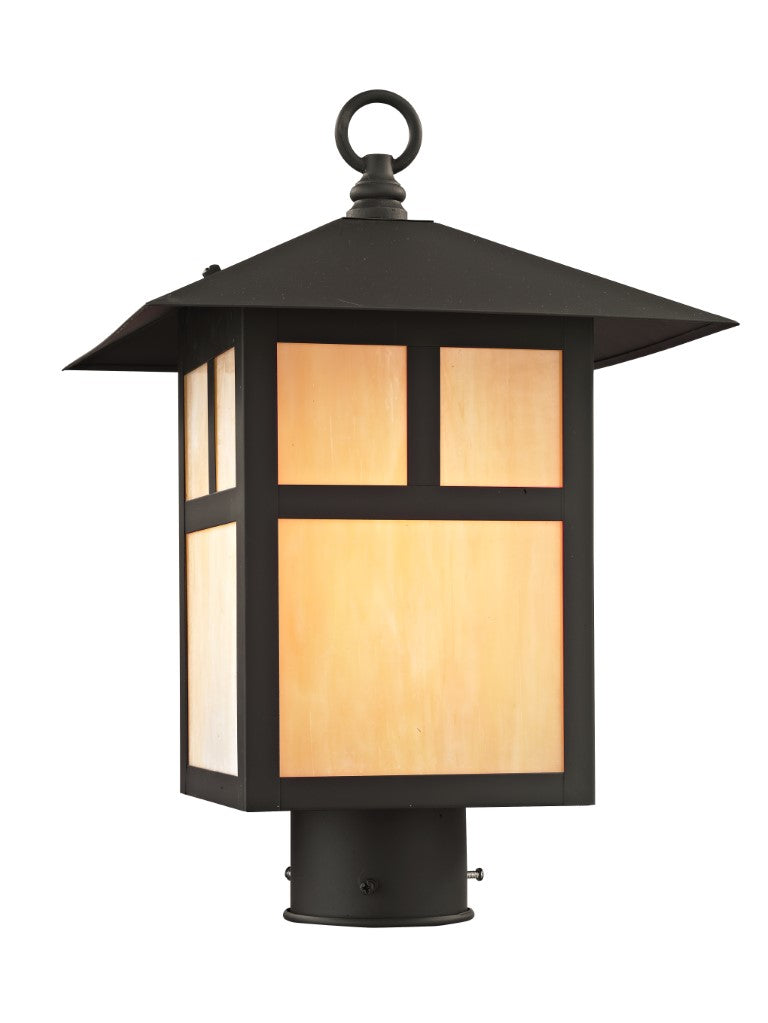 Outdoor Landscape Lighting LED 12V Low Voltage Montclair Mission Medium Base Light Bulb Socket Medium Outdoor Post Top Lantern 10" x 10" x 15" Hand Crafted Solid Brass and Iridescent Tiffany Glass, Bronze Finish 120V for Garden, Exterior Post - 2134-07
