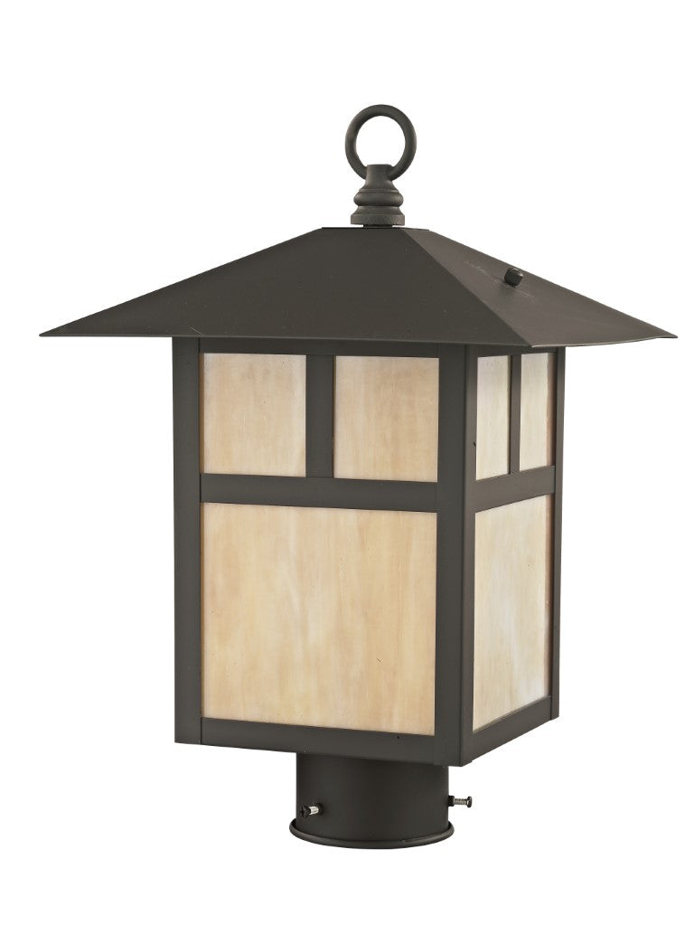 Outdoor Landscape Lighting LED 12V Low Voltage Montclair Mission Medium Base Light Bulb Socket Medium Outdoor Post Top Lantern 10" x 10" x 15" Hand Crafted Solid Brass and Iridescent Tiffany Glass, Bronze Finish 120V for Garden, Exterior Post - 2134-07