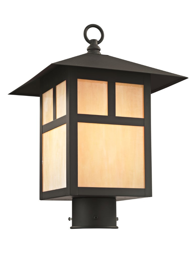 Outdoor Landscape Lighting LED 12V Low Voltage Montclair Mission Medium Base Light Bulb Socket Medium Outdoor Post Top Lantern 10" x 10" x 15" Hand Crafted Solid Brass and Iridescent Tiffany Glass, Bronze Finish 120V for Garden, Exterior Post - 2134-07