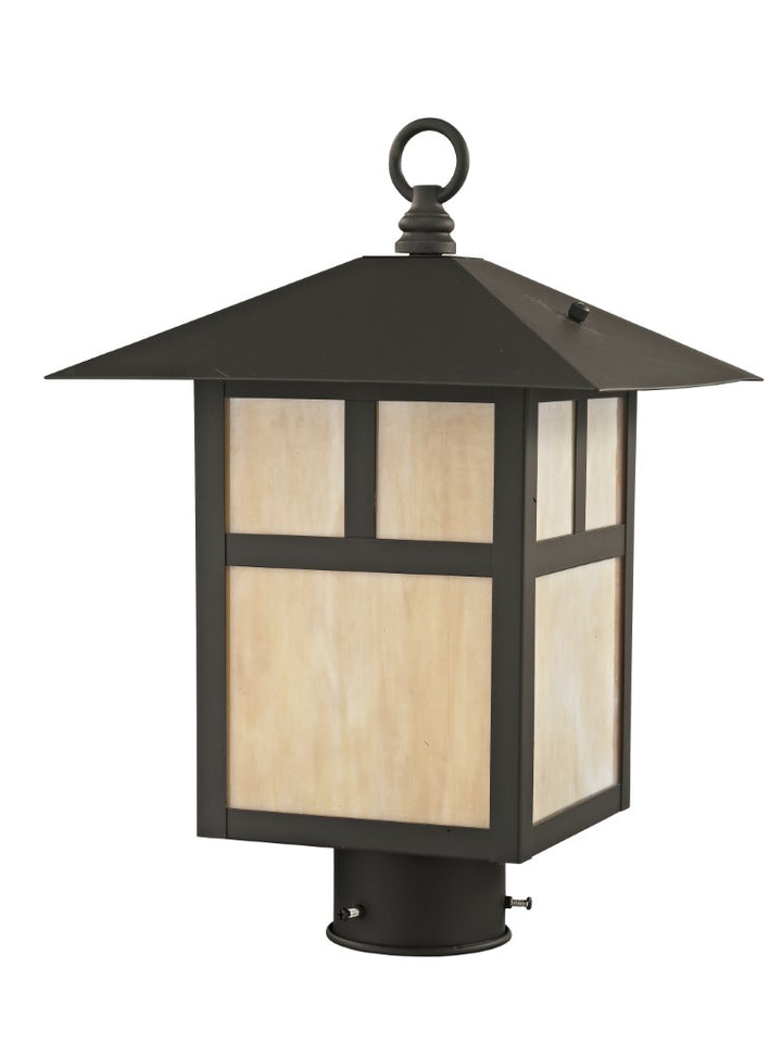 Outdoor Landscape Lighting LED 12V Low Voltage Montclair Mission Medium Base Light Bulb Socket Medium Outdoor Post Top Lantern 10" x 10" x 15" Hand Crafted Solid Brass and Iridescent Tiffany Glass, Bronze Finish 120V for Garden, Exterior Post - 2134-07