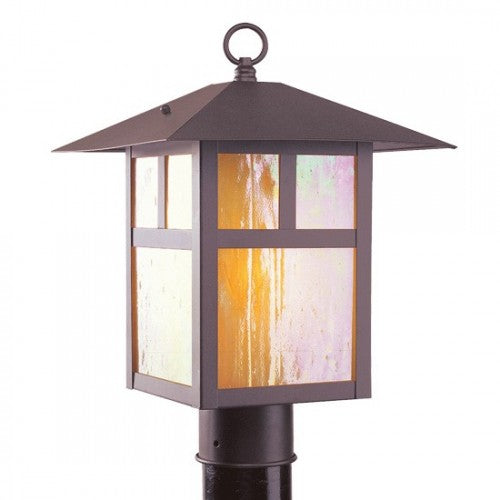 Outdoor Landscape Lighting LED 12V Low Voltage Montclair Mission Medium Base Light Bulb Socket Large Outdoor Post Top Lantern 13" x 13" x 18" Hand Crafted Solid Brass and Iridescent Tiffany Glass, Bronze Finish 120V for Garden, Exterior Post - 2140-07