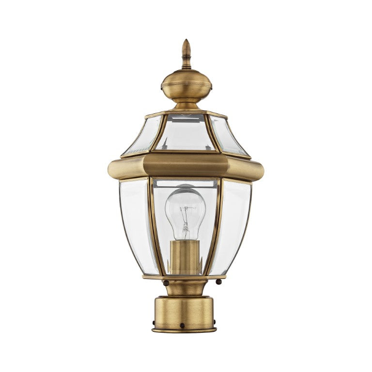 Outdoor Landscape Lighting LED 12V Low Voltage Monterey Medium Base Light Bulb Socket Small Outdoor Post Top Lantern 16.5" x 8.5" Hand Crafted Solid Brass and Clear Beveled Glass, Antique Brass Finish 120V for Garden, Exterior Post - 2153-01