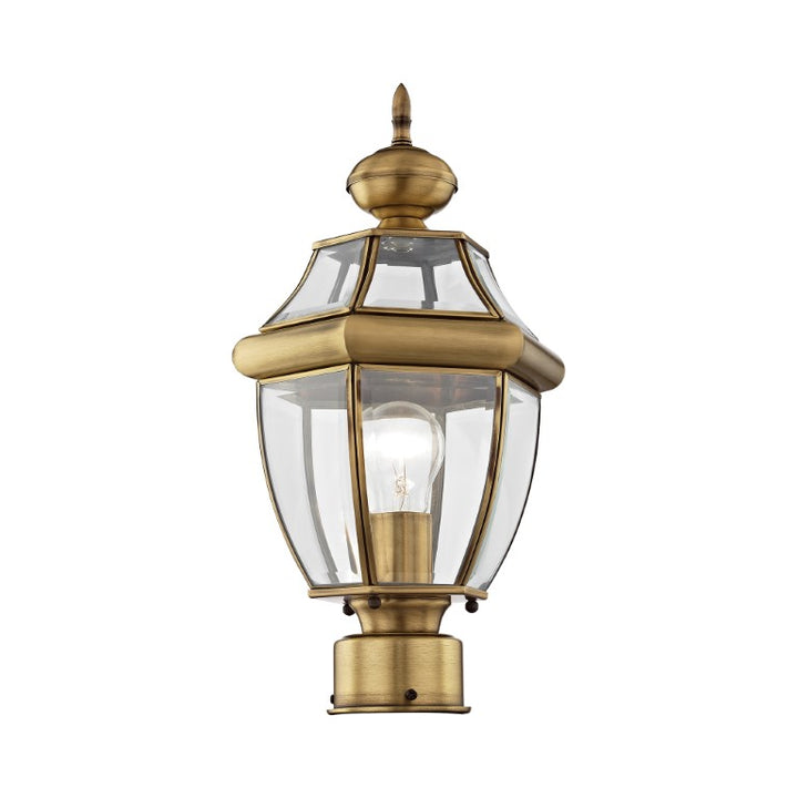 Outdoor Landscape Lighting LED 12V Low Voltage Monterey Medium Base Light Bulb Socket Small Outdoor Post Top Lantern 16.5" x 8.5" Hand Crafted Solid Brass and Clear Beveled Glass, Antique Brass Finish 120V for Garden, Exterior Post - 2153-01
