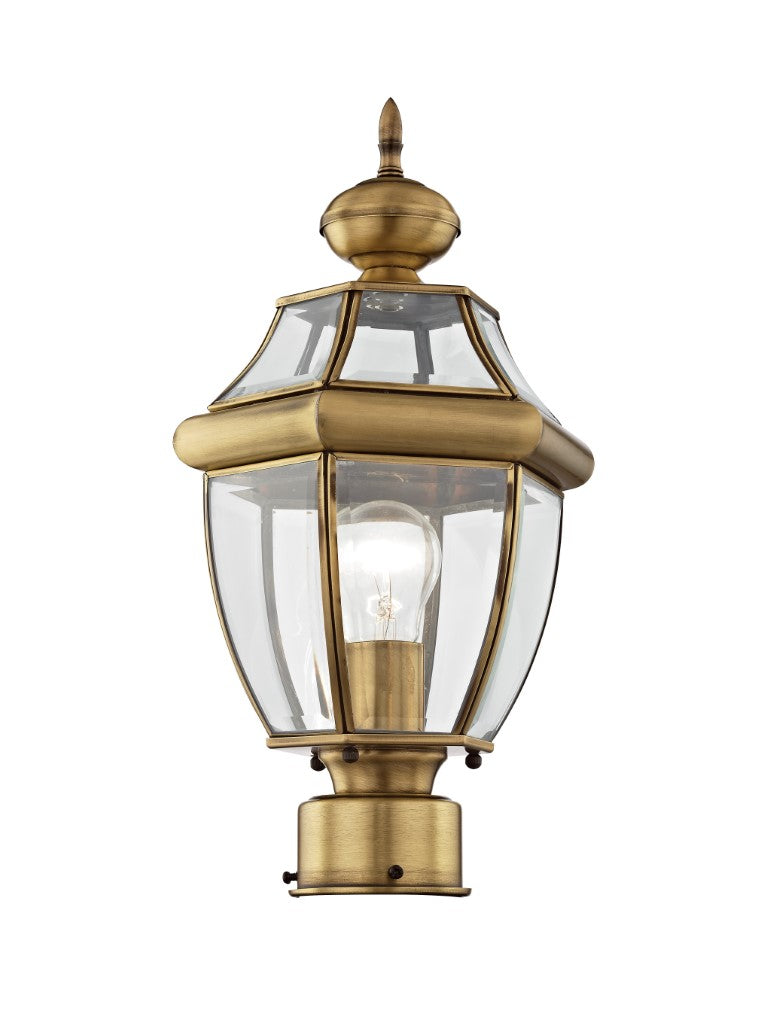 Outdoor Landscape Lighting LED 12V Low Voltage Monterey Medium Base Light Bulb Socket Small Outdoor Post Top Lantern 16.5" x 8.5" Hand Crafted Solid Brass and Clear Beveled Glass, Antique Brass Finish 120V for Garden, Exterior Post - 2153-01