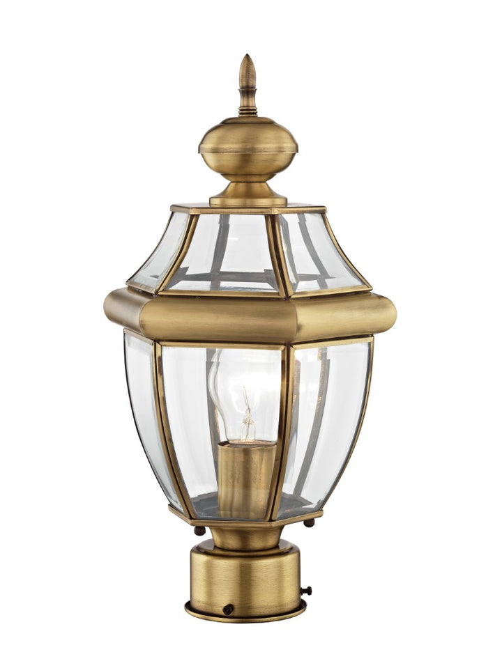 Outdoor Landscape Lighting LED 12V Low Voltage Monterey Medium Base Light Bulb Socket Small Outdoor Post Top Lantern 16.5" x 8.5" Hand Crafted Solid Brass and Clear Beveled Glass, Antique Brass Finish 120V for Garden, Exterior Post - 2153-01
