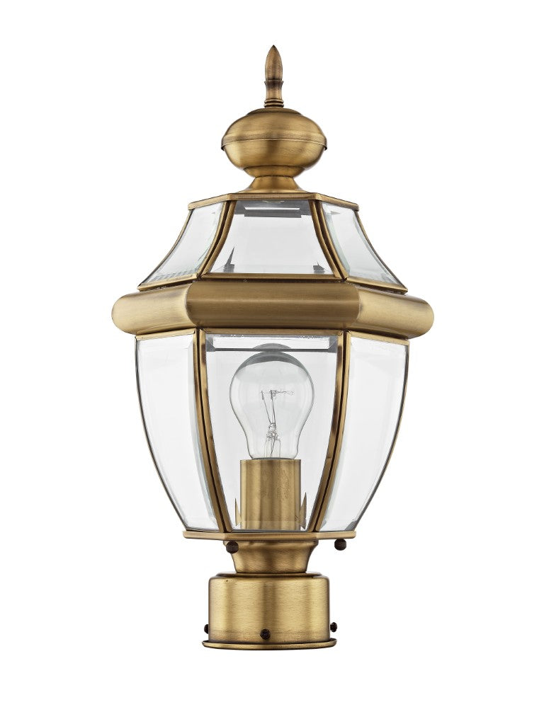 Outdoor Landscape Lighting LED 12V Low Voltage Monterey Medium Base Light Bulb Socket Small Outdoor Post Top Lantern 16.5" x 8.5" Hand Crafted Solid Brass and Clear Beveled Glass, Antique Brass Finish 120V for Garden, Exterior Post - 2153-01