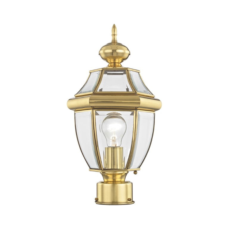 Outdoor Landscape Lighting LED 12V Low Voltage Monterey Medium Base Light Bulb Socket Small Outdoor Post Top Lantern 16.5" x 8.5" Hand Crafted Solid Brass and Clear Beveled Glass, Polished Brass Finish 120V for Garden, Exterior Post - 2153-02