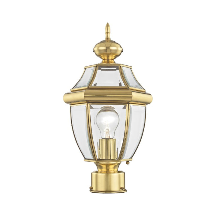 Outdoor Landscape Lighting LED 12V Low Voltage Monterey Medium Base Light Bulb Socket Small Outdoor Post Top Lantern 16.5" x 8.5" Hand Crafted Solid Brass and Clear Beveled Glass, Polished Brass Finish 120V for Garden, Exterior Post - 2153-02