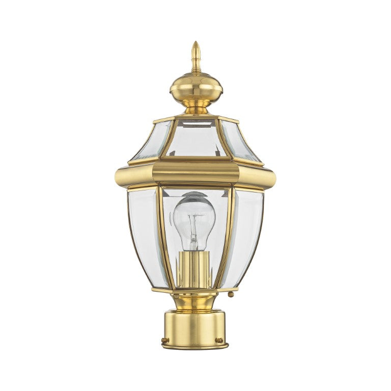 Outdoor Landscape Lighting LED 12V Low Voltage Monterey Medium Base Light Bulb Socket Small Outdoor Post Top Lantern 16.5" x 8.5" Hand Crafted Solid Brass and Clear Beveled Glass, Polished Brass Finish 120V for Garden, Exterior Post - 2153-02