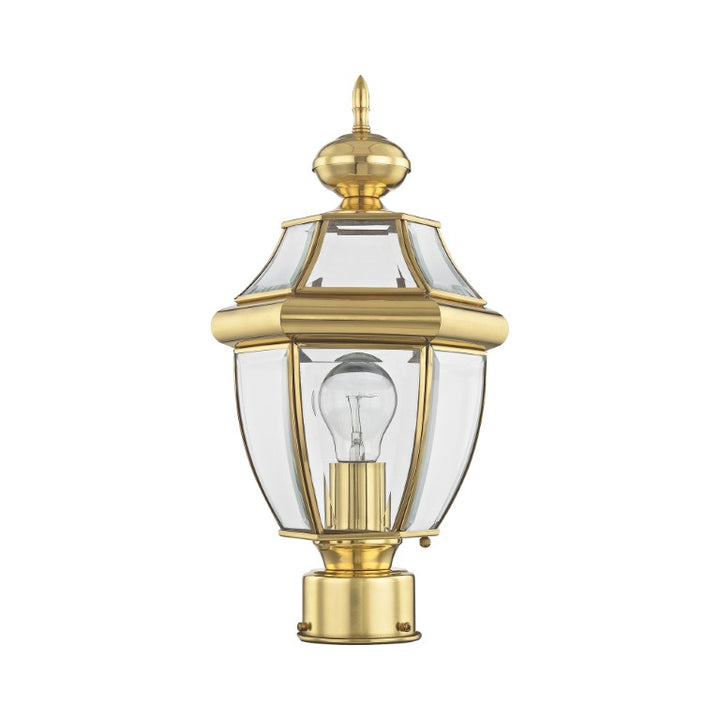 Outdoor Landscape Lighting LED 12V Low Voltage Monterey Medium Base Light Bulb Socket Small Outdoor Post Top Lantern 16.5" x 8.5" Hand Crafted Solid Brass and Clear Beveled Glass, Polished Brass Finish 120V for Garden, Exterior Post - 2153-02