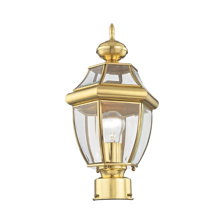 Outdoor Landscape Lighting LED 12V Low Voltage Monterey Medium Base Light Bulb Socket Small Outdoor Post Top Lantern 16.5" x 8.5" Hand Crafted Solid Brass and Clear Beveled Glass, Polished Brass Finish 120V for Garden, Exterior Post - 2153-02