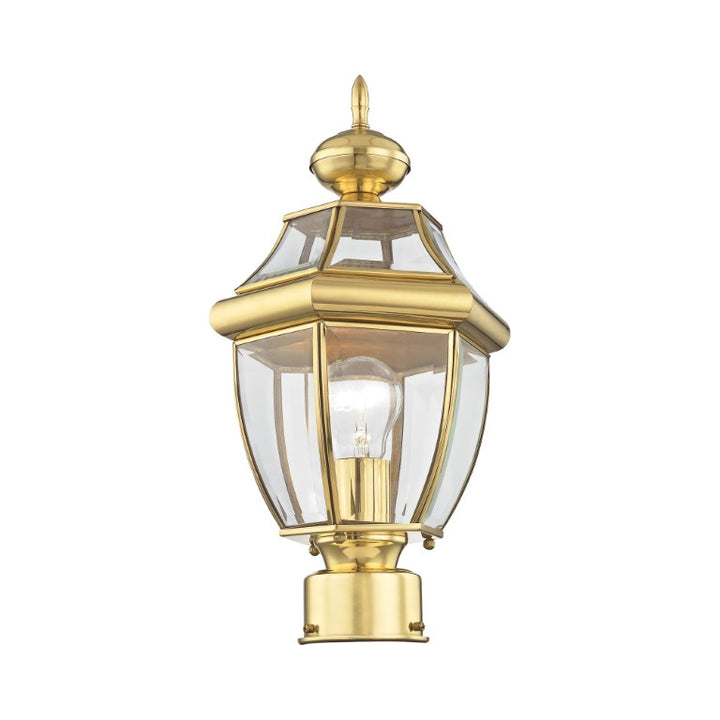 Outdoor Landscape Lighting LED 12V Low Voltage Monterey Medium Base Light Bulb Socket Small Outdoor Post Top Lantern 16.5" x 8.5" Hand Crafted Solid Brass and Clear Beveled Glass, Polished Brass Finish 120V for Garden, Exterior Post - 2153-02