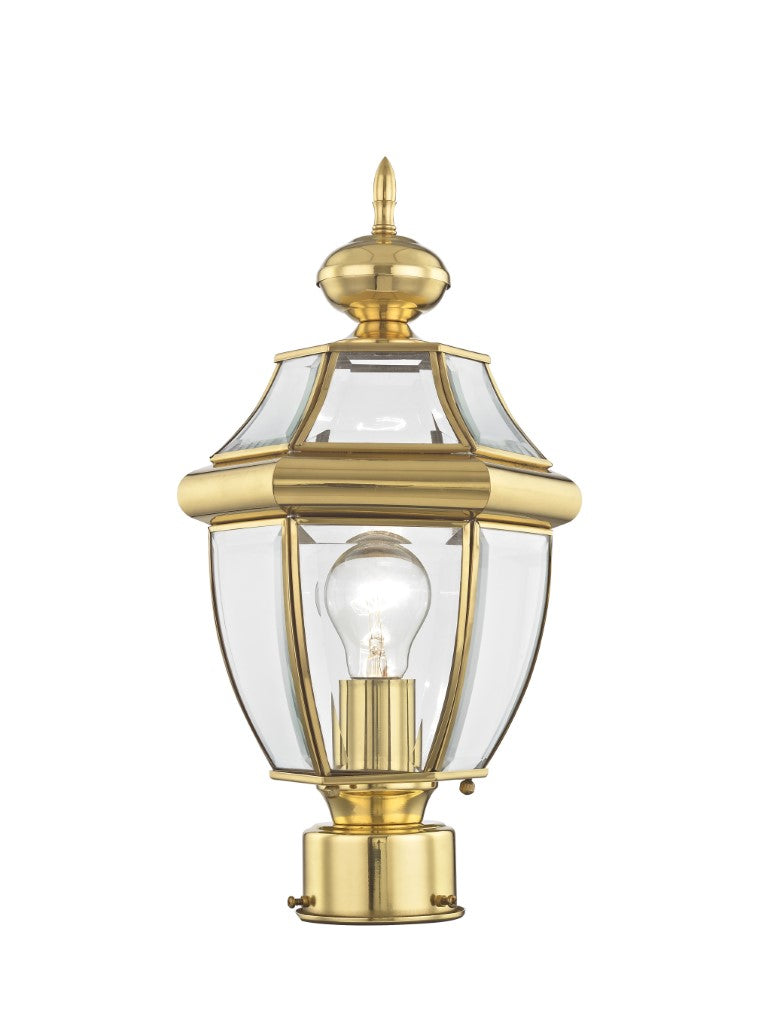 Outdoor Landscape Lighting LED 12V Low Voltage Monterey Medium Base Light Bulb Socket Small Outdoor Post Top Lantern 16.5" x 8.5" Hand Crafted Solid Brass and Clear Beveled Glass, Polished Brass Finish 120V for Garden, Exterior Post - 2153-02