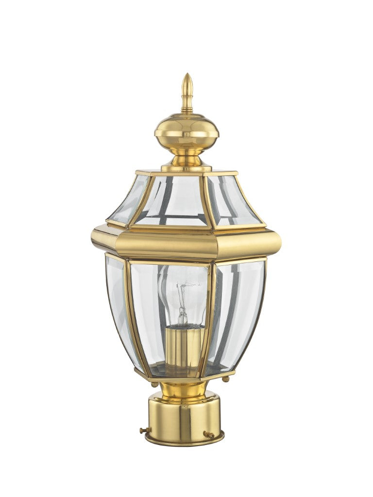 Outdoor Landscape Lighting LED 12V Low Voltage Monterey Medium Base Light Bulb Socket Small Outdoor Post Top Lantern 16.5" x 8.5" Hand Crafted Solid Brass and Clear Beveled Glass, Polished Brass Finish 120V for Garden, Exterior Post - 2153-02