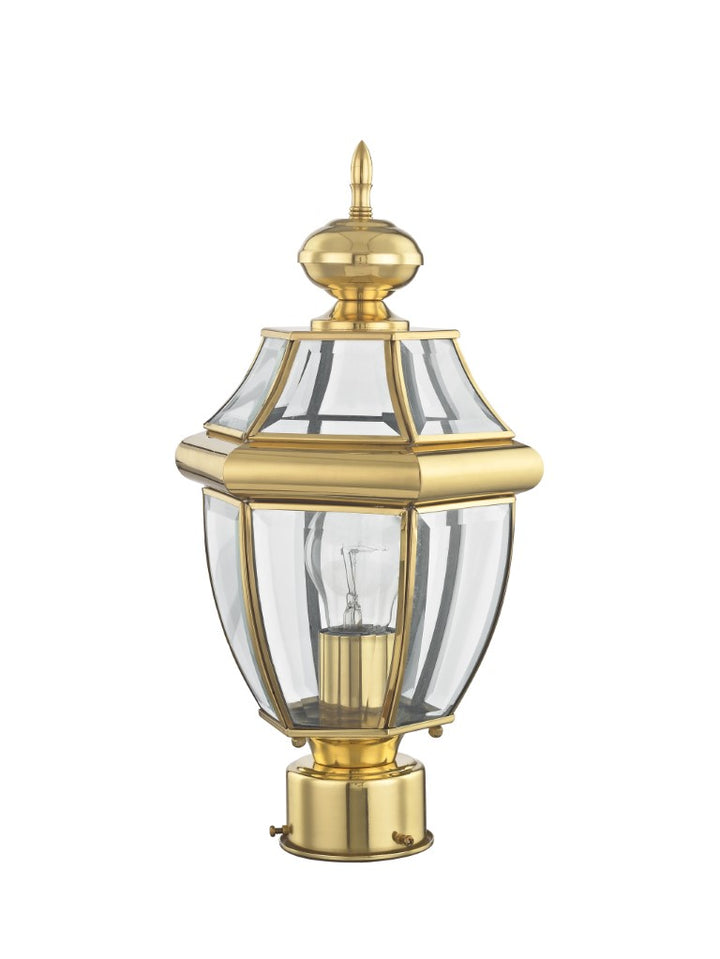 Outdoor Landscape Lighting LED 12V Low Voltage Monterey Medium Base Light Bulb Socket Small Outdoor Post Top Lantern 16.5" x 8.5" Hand Crafted Solid Brass and Clear Beveled Glass, Polished Brass Finish 120V for Garden, Exterior Post - 2153-02
