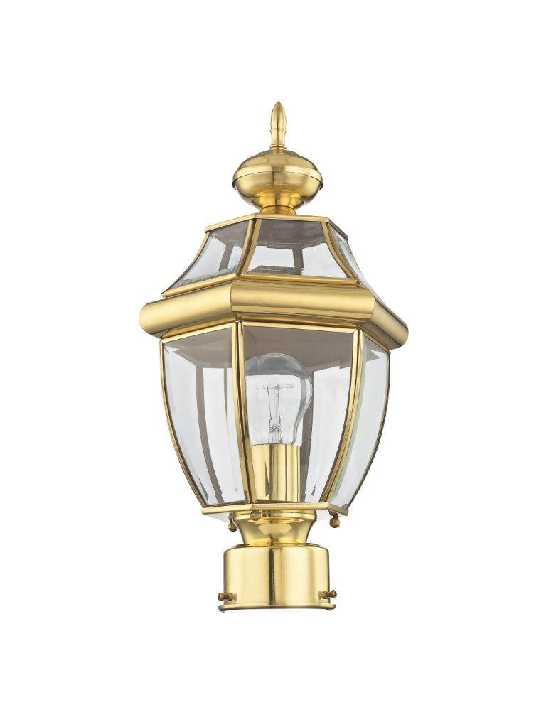 Outdoor Landscape Lighting LED 12V Low Voltage Monterey Medium Base Light Bulb Socket Small Outdoor Post Top Lantern 16.5" x 8.5" Hand Crafted Solid Brass and Clear Beveled Glass, Polished Brass Finish 120V for Garden, Exterior Post - 2153-02