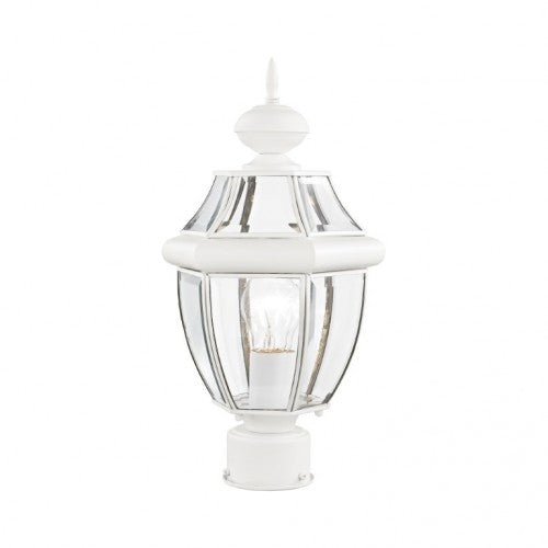 Outdoor Landscape Lighting LED 12V Low Voltage Monterey Medium Base Light Bulb Socket Small Outdoor Post Top Lantern 16.5" x 8.5" Hand Crafted Solid Brass and Clear Beveled Glass, White Finish 120V for Garden, Exterior Post 2153-03