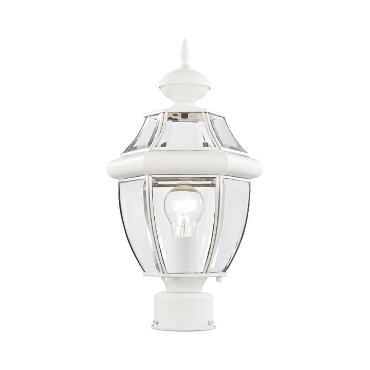 Outdoor Landscape Lighting LED 12V Low Voltage Monterey Medium Base Light Bulb Socket Small Outdoor Post Top Lantern 16.5" x 8.5" Hand Crafted Solid Brass and Clear Beveled Glass, White Finish 120V for Garden, Exterior Post 2153-03